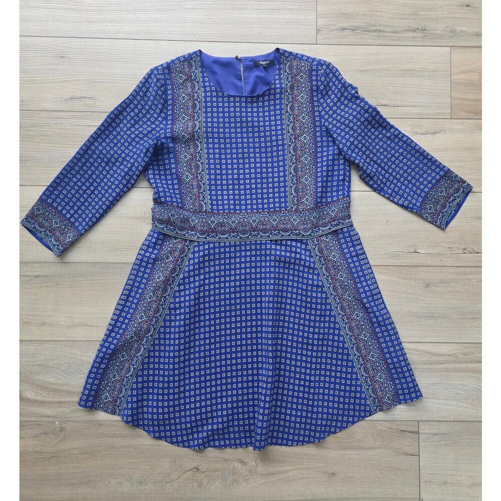 Madewell Ascot Blue Grid Pattern Silk Mini Dress Women Sz M - Picture 2 of 11